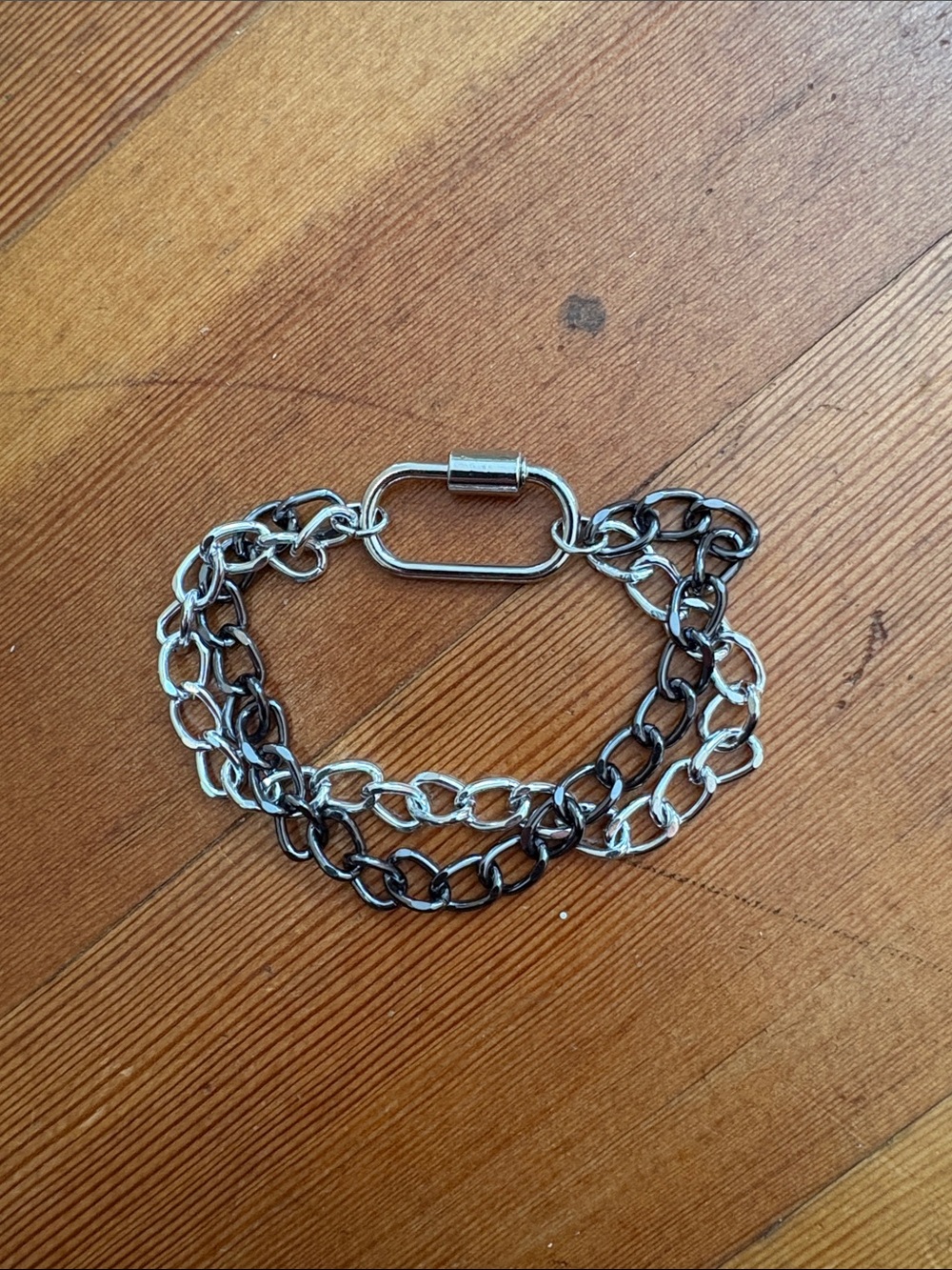 Hand-Craftrd Two-Tone Silver & Black Carabiner Bracelet